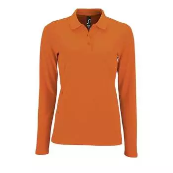 Женская идеальная рубашка-поло из пике с длинными рукавами Sols, оранжевый