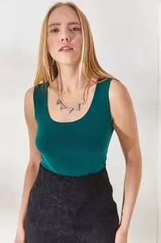 Женская изумрудно-зеленая двухслойная блузка песочного цвета с квадратным вырезом спереди Olalook, зеленый