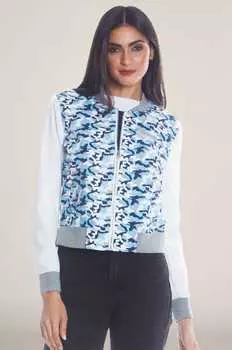 Женская камуфляжная бейсбольная куртка с нейлоновыми рукавами Members Only, цвет aqua camouflage