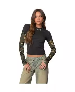 Женская камуфляжная многослойная футболка с длинным рукавом Edikted, серый