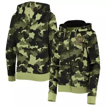 Женская камуфляжная толстовка с молнией во всю длину New Era Green Chicago Cubs 2022 MLB Armed Forces Day New Era