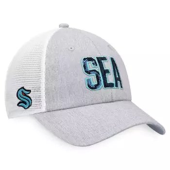 Женская кепка Fanatics с логотипом Heather Grey/White Seattle Kraken Iconic Glimmer Trucker Snapback Fanatics