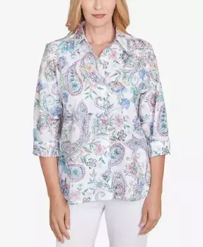 Женская классическая блуза с принтом пейсли, манжетами на рукавах и пуговицами Alfred Dunner, мультиколор