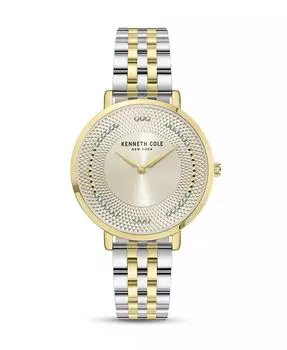 Женская классическая двухцветная желтая нержавеющая сталь 34 мм Kenneth Cole New York, коричневый