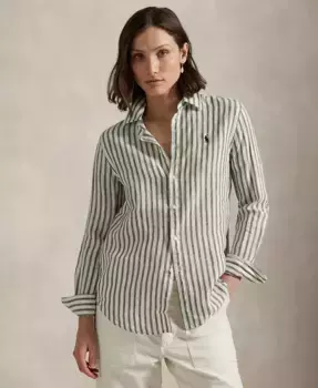 Женская классическая полосатая льняная рубашка Polo Ralph Lauren, зеленый
