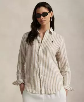 Женская классическая полосатая льняная рубашка Polo Ralph Lauren, мультиколор