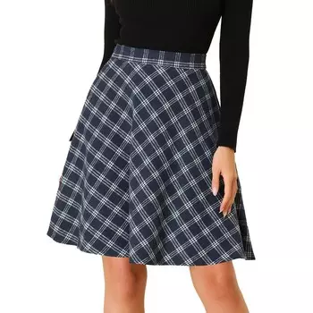 Женская клетчатая эластичная талия длиной до колена камвольная юбка трапециевидной формы ALLEGRA K, цвет Dark Blue