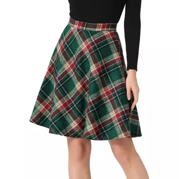 Женская клетчатая эластичная талия длиной до колена камвольная юбка трапециевидной формы ALLEGRA K, цвет Green Red