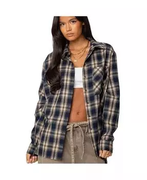 Женская клетчатая фланелевая рубашка на пуговицах Edikted, синий