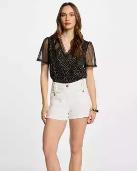 Женская комбинированная футболка в горошек Morgan, черный