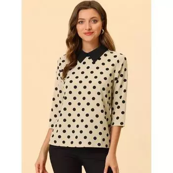 Женская контрастная блузка с воротником Питера Пэна и рукавами 3/4 Рубашки ALLEGRA K, желтый