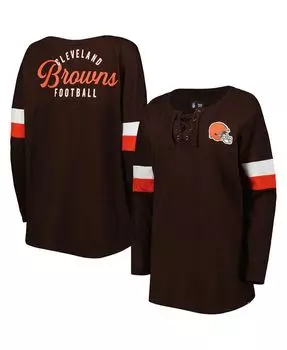 Женская коричневая футболка Cleveland Browns Athletic Varsity на шнуровке с длинным рукавом New Era, коричневый