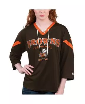 Женская коричневая футболка Cleveland Browns Rally на шнуровке с рукавом 3/4 Starter, коричневый