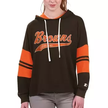 Женская коричневая футболка с капюшоном и длинным рукавом Cleveland Browns Bump And Run для женщин Starter, цвет Brn Brown