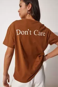 Женская коричневая футболка с текстовым принтом Happiness stanbul, коричневый