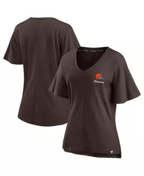 Женская коричневая футболка с v-образным вырезом и фирменным логотипом Cleveland Browns Southpaw Flutter Fanatics, коричневый