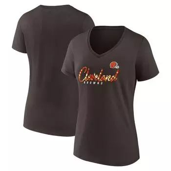 Женская коричневая футболка с v-образным вырезом и фирменным логотипом Fanatics Cleveland Browns Shine Time Fanatics