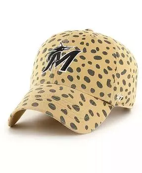 Женская коричневая регулируемая шапка Miami Marlins Cheetah Clean Up '47 Brand, бежевый