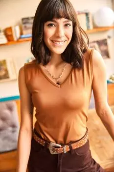 Женская коричневая трикотажная блузка из вискона с V-образным вырезом спереди и сзади Olalook, коричневый