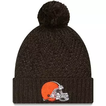 Женская коричневая вязаная шапка New Era Cleveland Browns Brisk с манжетами и помпоном New Era