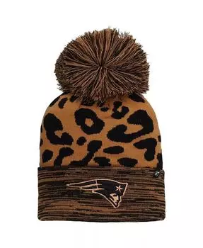 Женская коричневая вязаная шапка с манжетами и помпоном New England Patriots Rosette '47 Brand, коричневый