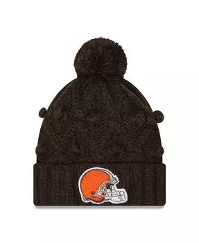 Женская коричневая вязаная шапка с манжетами и помпоном Cleveland Browns Toasty New Era, коричневый