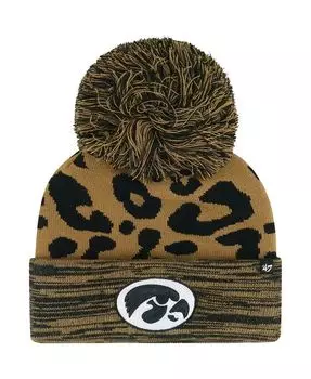 Женская коричневая вязаная шапка с манжетами и помпоном Iowa Hawkeyes Rosette '47 Brand, коричневый