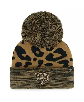 Женская коричневая вязаная шапка с манжетами и помпоном Chicago Bears Rosette '47 Brand, коричневый