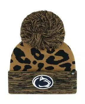 Женская коричневая вязаная шапка с манжетами и помпоном Penn State Nittany Lions Rosette '47 Brand, коричневый