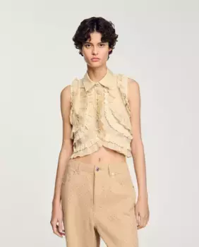 Женская короткая блузка с рюшами Sandro, естественный