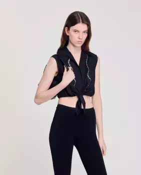 Женская короткая блузка со стразами Sandro, черный