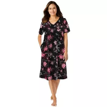 Женская короткая футболка-лежак Dreams & Co. больших размеров, цвет Black Bouquet