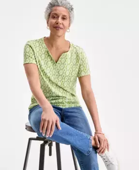 Женская короткая футболка с принтом в стиле Henley Style & Co, зеленый