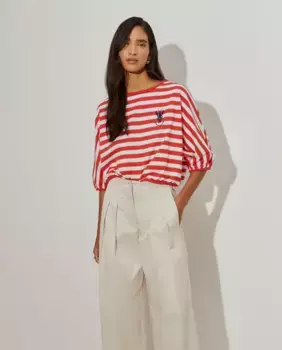 Женская короткая футболка в полоску Lion of Porches, красный