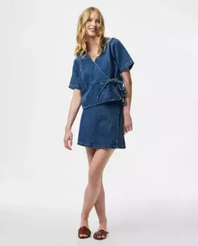 Женская короткая ковбойская юбка с запахом Pieces, темно-синий