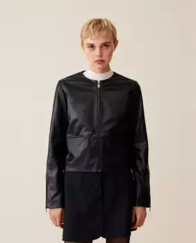 Женская короткая кожаная куртка с круглым вырезом Claudie Pierlot, черный