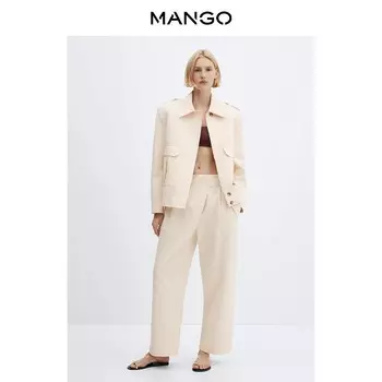 Женская короткая куртка Mango из хлопка и льна, белый