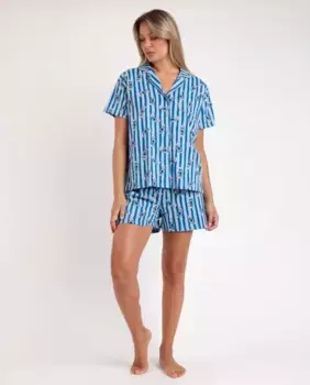 Женская короткая открытая синяя трикотажная пижама Disney, синий
