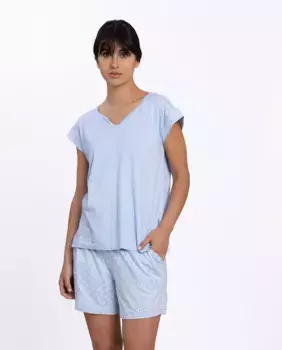 Женская короткая пижама из бамбука с принтом Punto Blanco, голубой
