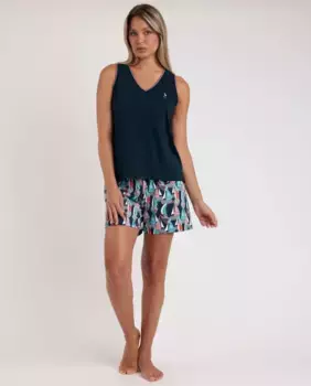 Женская короткая пижама из трикотажного трикотажа темно-синего цвета Admas, тёмно-синий