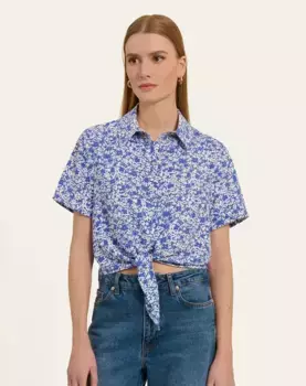 Женская короткая рубашка с узлом и принтом Naf Naf, синий