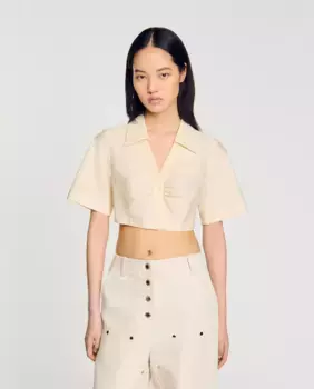 Женская короткая рубашка со сборками Sandro, бежевый