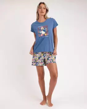 Женская короткая синяя трикотажная пижама Disney, синий