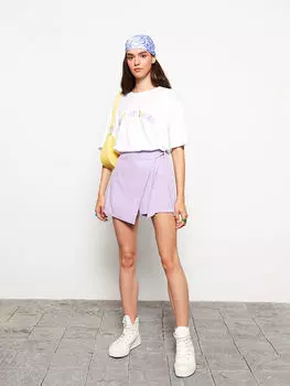 Женская короткая юбка из однотонного габардина с молнией на талии LCW Casual