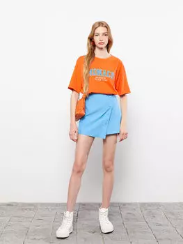 Женская короткая юбка из однотонного габардина с молнией на талии LCW Casual