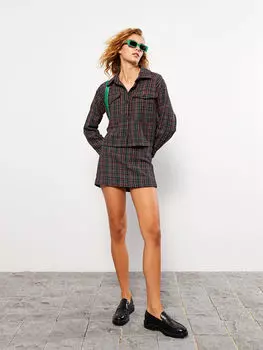 Женская короткая юбка из твида в клетку с молнией на талии Xside