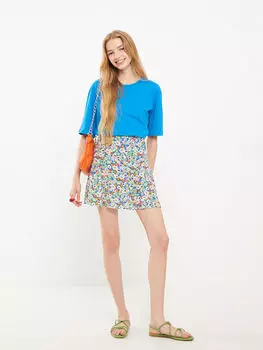 Женская короткая юбка из вискозы с цветочным принтом и молнией на талии LCW Casual