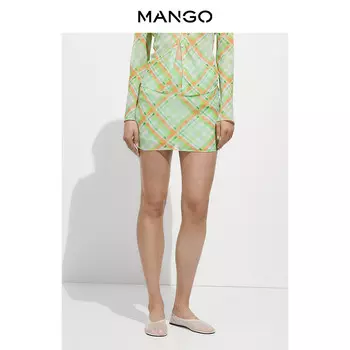 Женская короткая юбка Mango с клетчатым принтом, зеленый