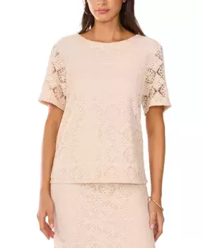 Женская короткорукавная блуза с кружевом Vince Camuto, коричневый/бежевый