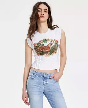 Женская корсетная футболка без рукавов с рисунком тигра GUESS, белый